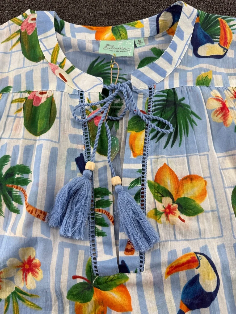 Beach Cover-up True Destinations Resort Wear Tropical Print 100% Cotton Size: M
